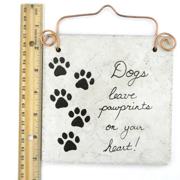 Decorative Hand Crafted Stone Tile Sign Dogs Leave Pawprints On Your Heart - Picture 5 of 6